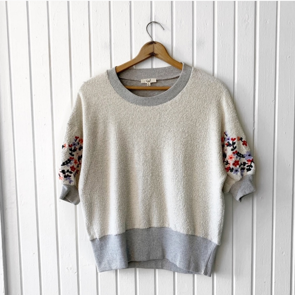 Easel Gray Floral Embroidered Sweater Top